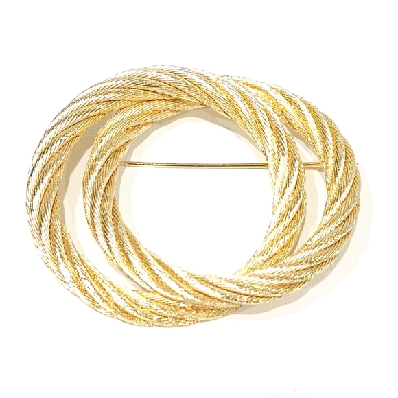 Vintage Dior Gold Tone Rope Double Circle Brooch Pin - Picture 16 of 16